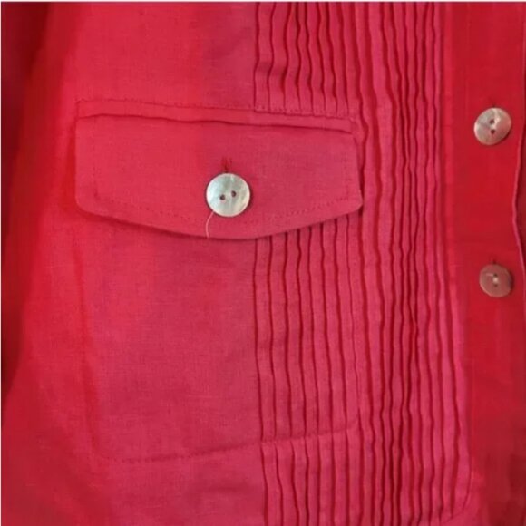 Sara Isabella Pink 100% Linen Button Down Blouse - Picture 4 of 5